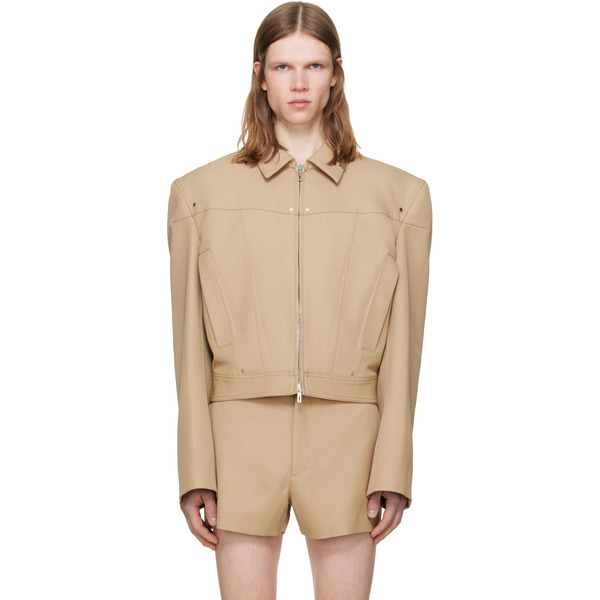  Lgn Louis Gabriel Nouchi Beige Shoulder Padding Wool Zipped Jacket 