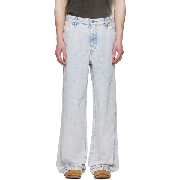  Lgn Louis Gabriel Nouchi Blue Straight-leg Light-wash Pleats Jeans 