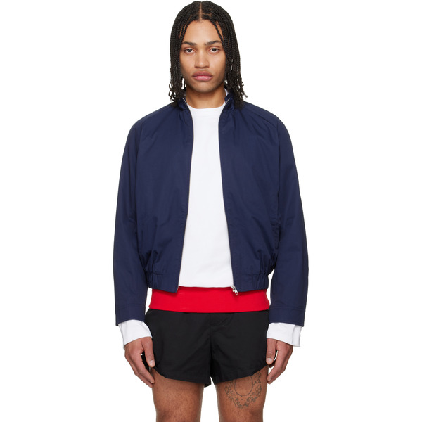  Lii Navy Back Flap Cropped Bomber Jacket 