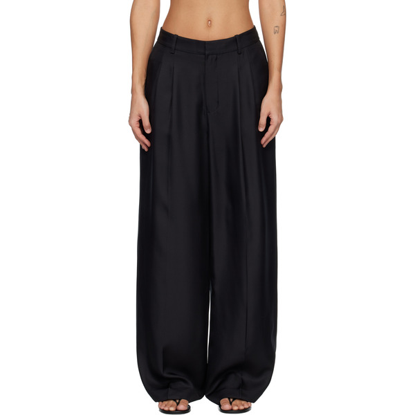  Lisa Yang Black Silk Tailored Wide Leg Trousers 