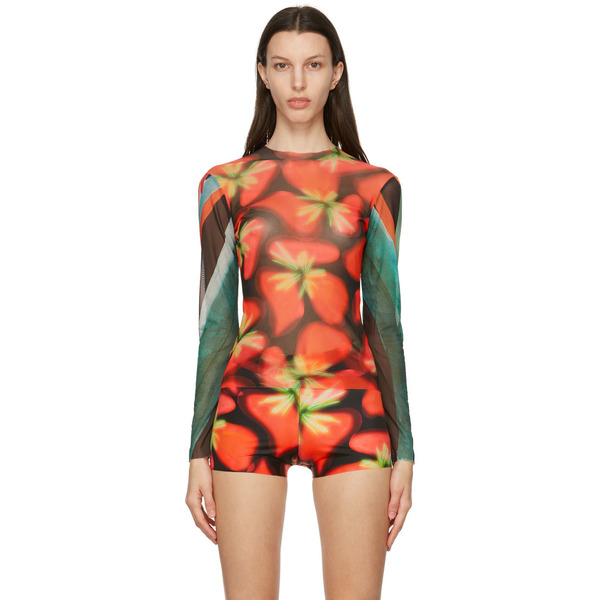  Louisa Ballou Multicolor Long Sleeve Mesh Top 