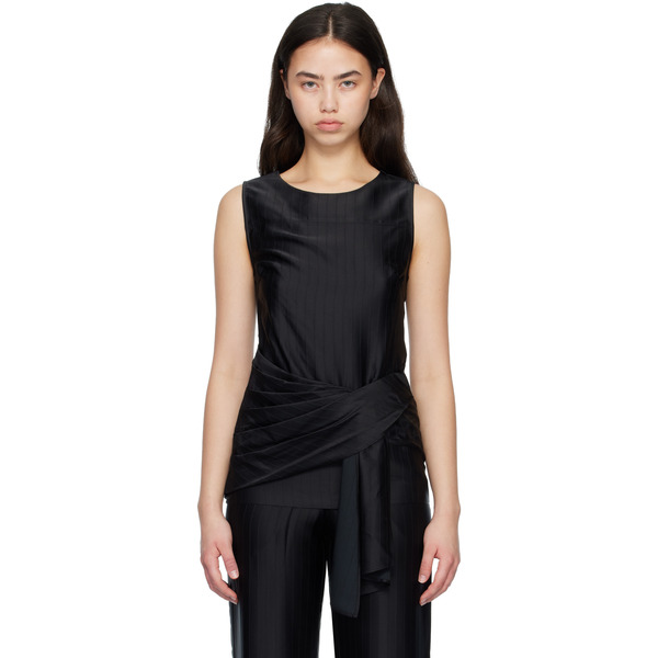  Loulou De Saison Black Fonda Draped Blouse 