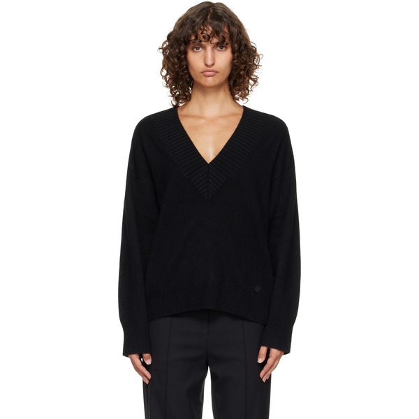  Loulou De Saison Black Sage Lds V Neck Cashmere Sweater 