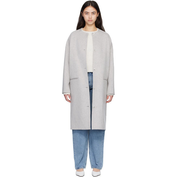  Loulou De Saison Gray Kerry Wool Cashmere Drap Oval Coat 