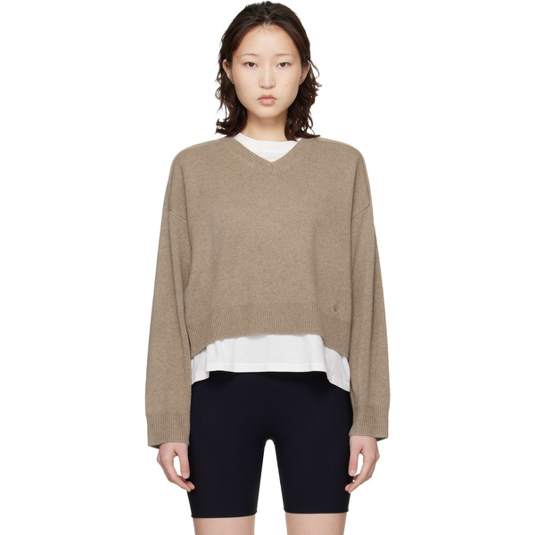  Loulou De Saison Taupe Anzor Lds Cashmere V Neck Sweater 