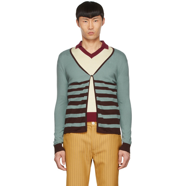  Lukhanyo Mdingi Blue Cotton Cardigan 