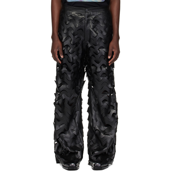 Lu'u Dan Black Laser Cut Wide-leg Faux-leather Pants 