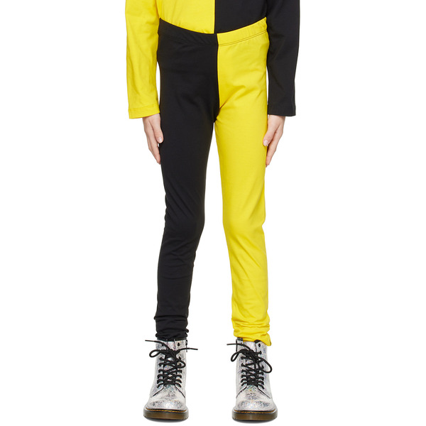  M’a Kids Kids Black & Yellow Color Block Leggings 