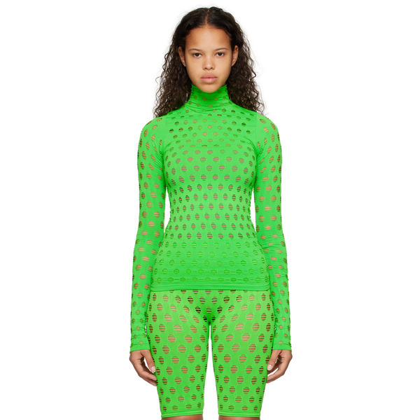  Maisie Wilen Green Perforated Turtleneck 