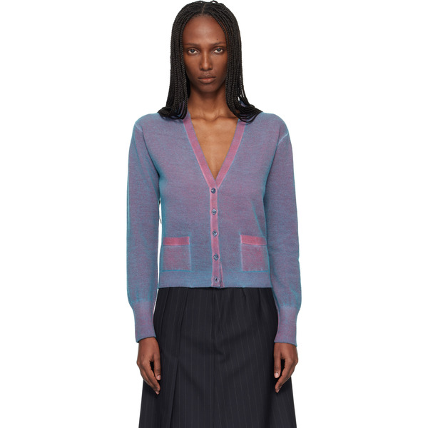 Maison Margiela Blue & Red Virgin Wool V Neck Cardigan 