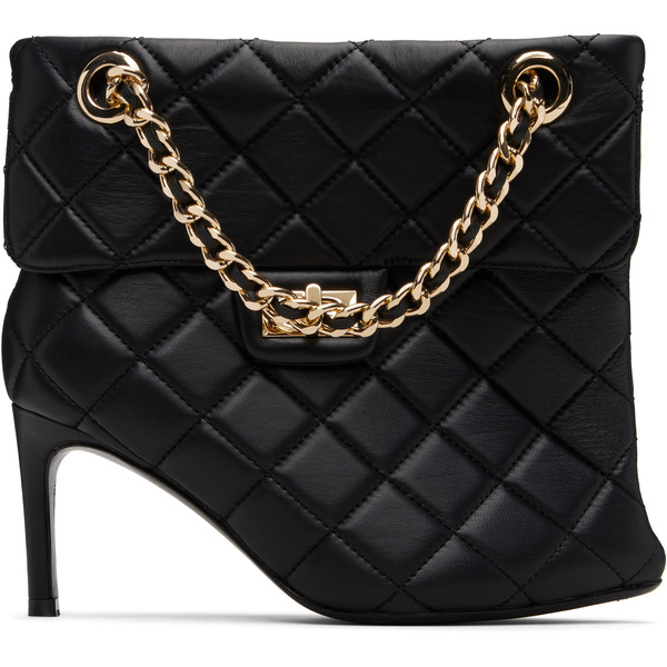  Maison Mihara Yasuhiro Black Quilted Bag Detail Pin Heel Short Boots 