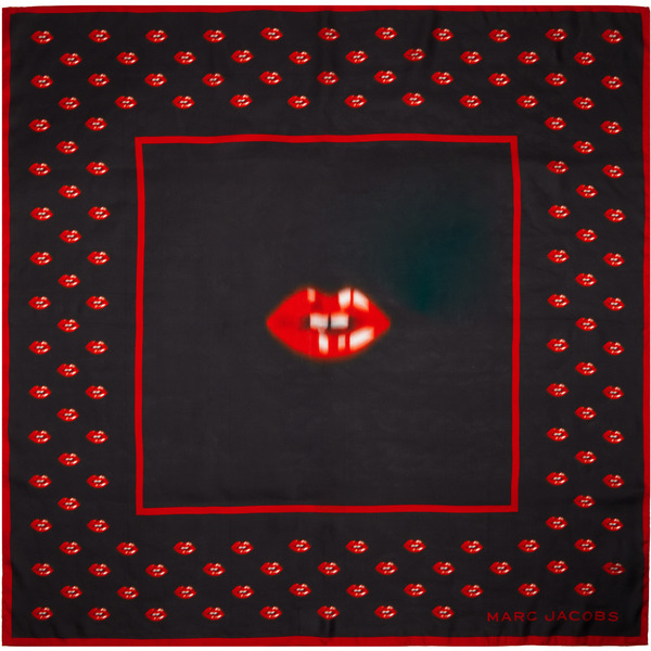  Marc Jacobs Black Blurred Lips Square Scarf 