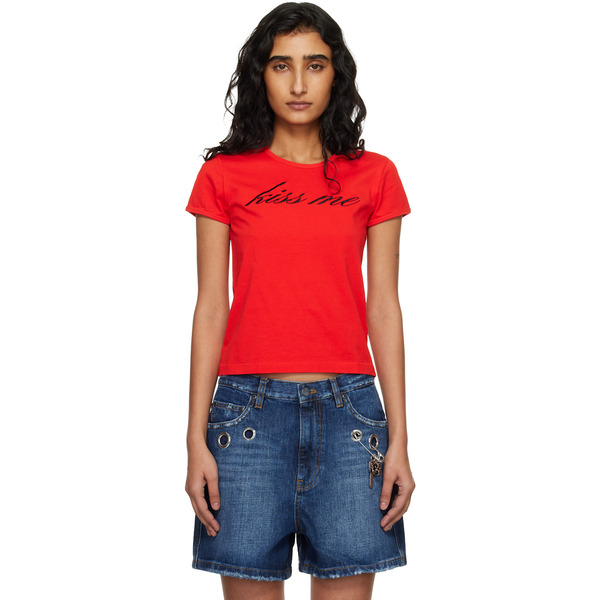  Marc Jacobs Red 'kiss Me' Shrunken T-shirt 