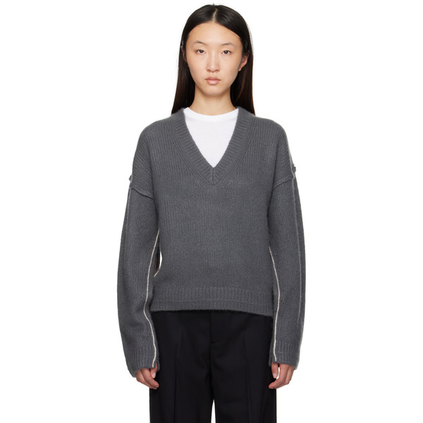  Maria Mcmanus Gray Air Spun Cape V-neck Sweater 