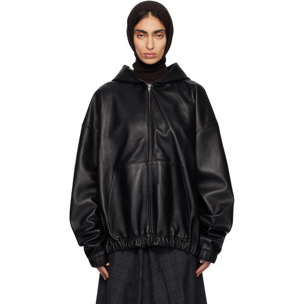  Marie Adam-leenaerdt Black Leather Hoodie Jacket 