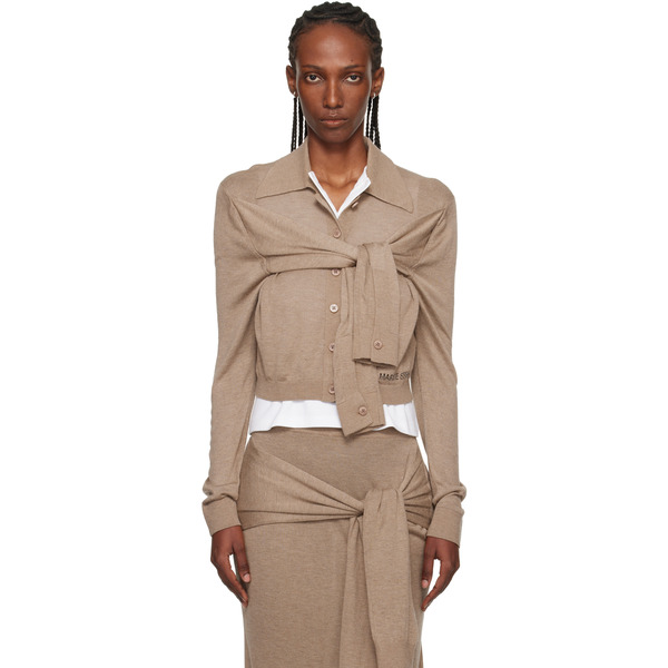  Marine Serre Beige Hybrid Knit Wrapped Cardigan 