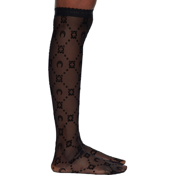  Marine Serre Black Moonogram Mesh Flock Long Socks 