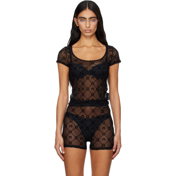  Marine Serre Black Recycled Mesh Flock T-shirt 