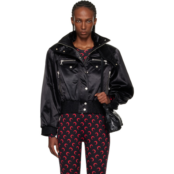  Marine Serre Black Satin Nylon Bomber Jacket 