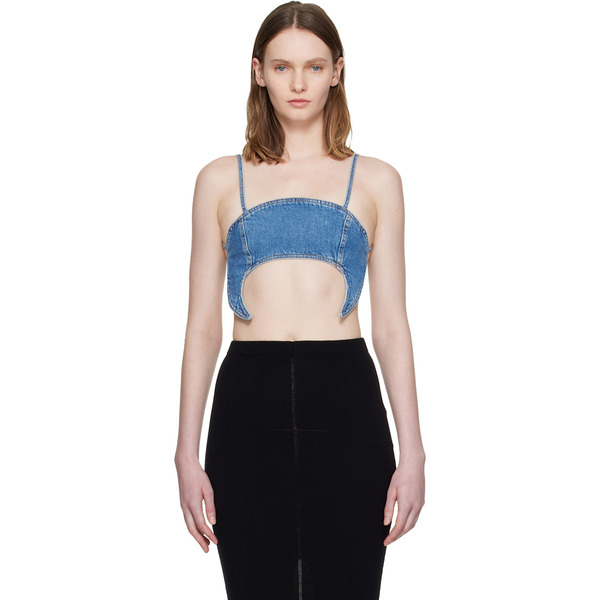  Marine Serre Blue Denim Moon Bra Top 
