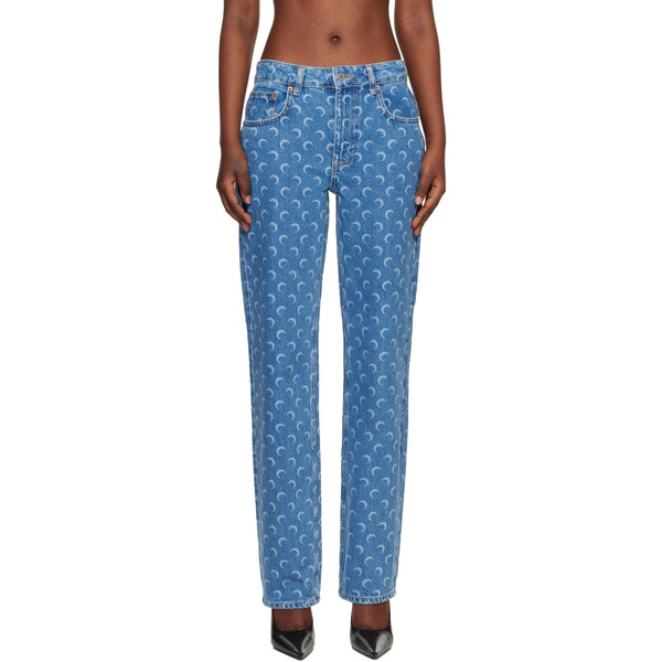 Marine Serre Blue Moon Laser Straight Jeans 