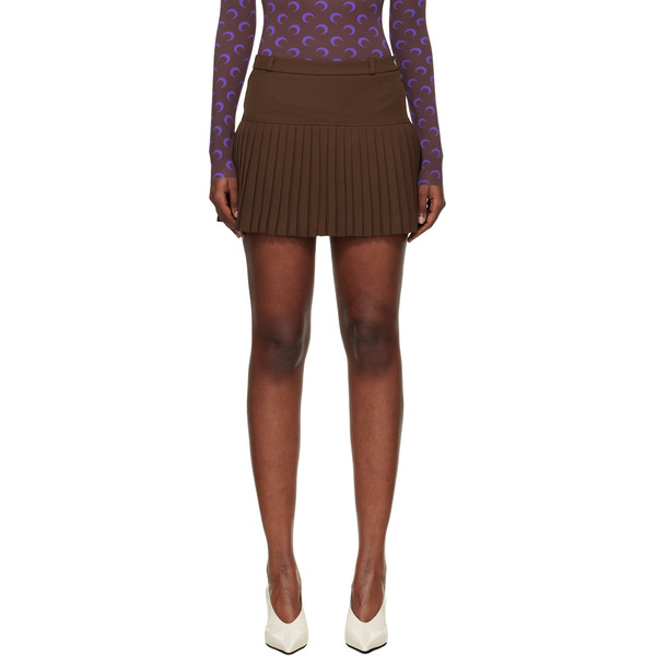  Marine Serre Brown Virgin Wool Stretch Twill Miniskirt 