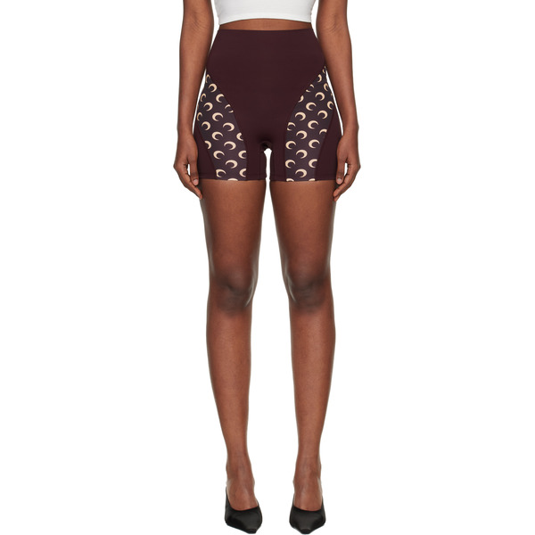  Marine Serre Burgundy Athleisure Moon Insert Mini Shorts 