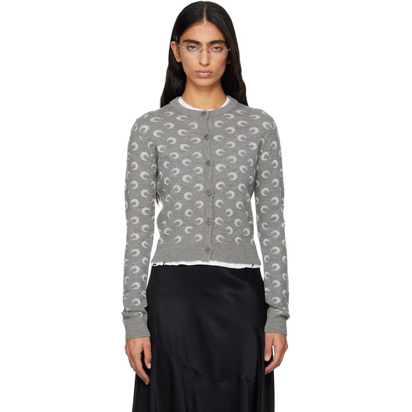  Marine Serre Gray Moon Jacquard Knit Fitted Cardigan 