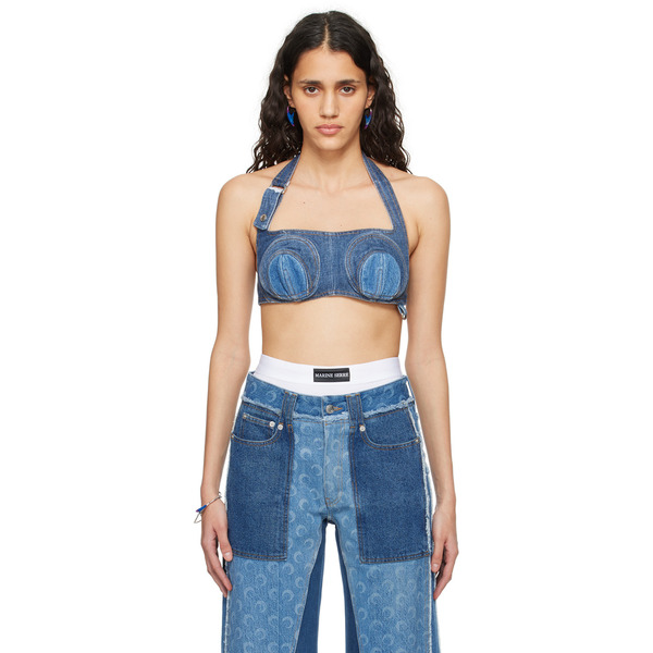  Marine Serre Navy Regenerated Denim Bra 