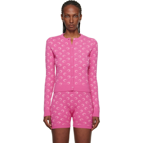  Marine Serre Pink Moon Jacquard Knit Fitted Cardigan 