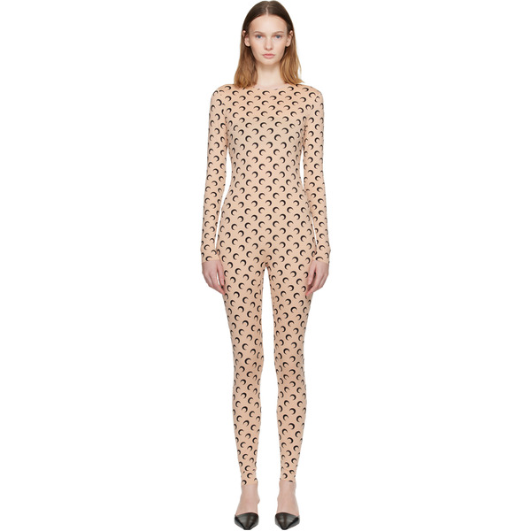  Marine Serre Tan Recycled Jersey Moon Catsuit 