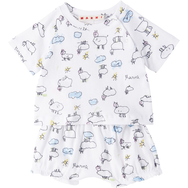  Marni Baby White Graphic T-shirt & Bloomers Set 