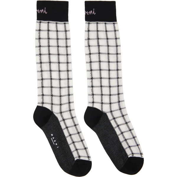  Marni Black & White Jacquard Check Socks 