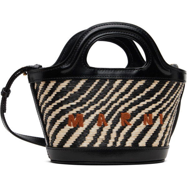  Marni Black & White Wavy Raffia-effect Tropicalia Micro Tote 