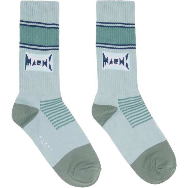  Marni Blue Cotton Jacquard Logo Socks 