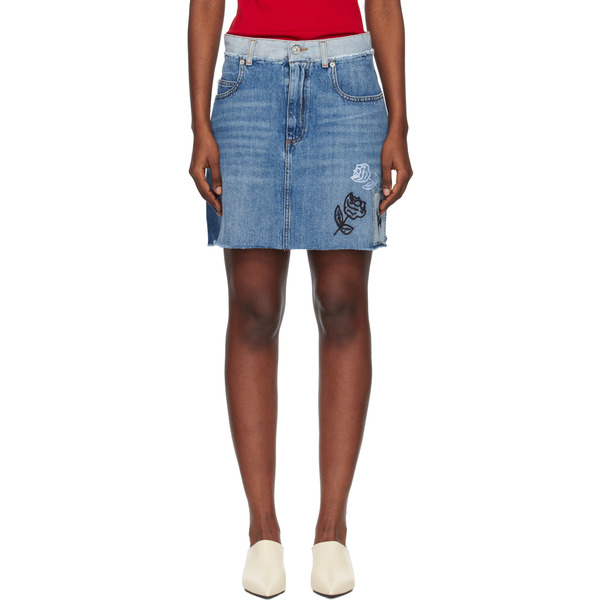  Marni Blue Stone Washed Patches Denim Miniskirt 