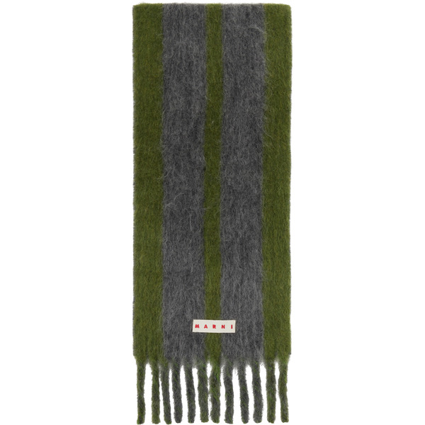 Marni Green & Gray Striped Alpaca Scarf 