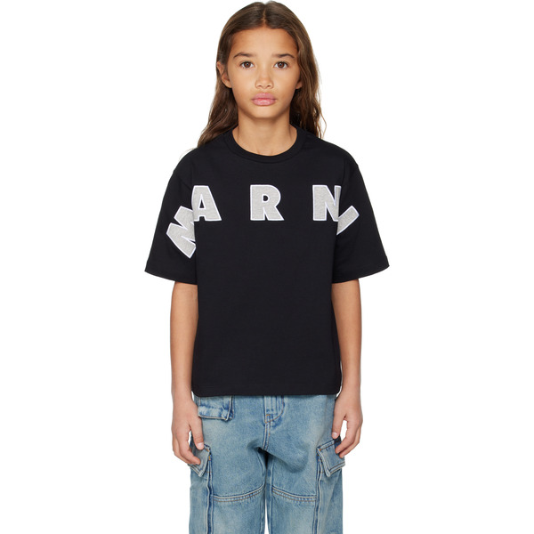  Marni Kids Black Logo Patch T-shirt 