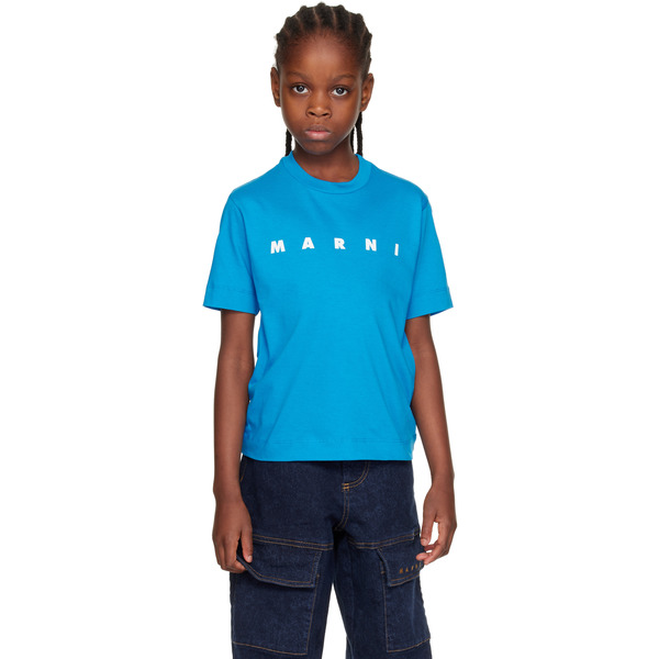  Marni Kids Blue Cotton Logo T-shirt 