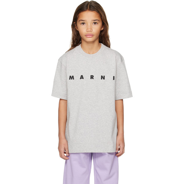  Marni Kids Gray Cotton Logo T-shirt 