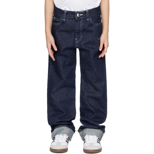  Marni Kids Navy Embroidered-logo Jeans 