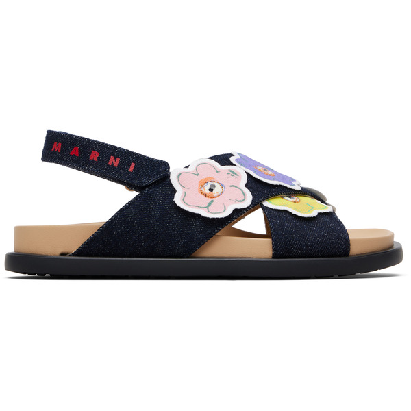  Marni Kids Navy Fussbett Sandals 