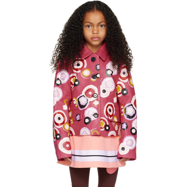  Marni Kids Pink Floral Leather Jacket 