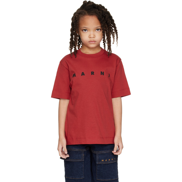  Marni Kids Red Cotton Logo T-shirt 