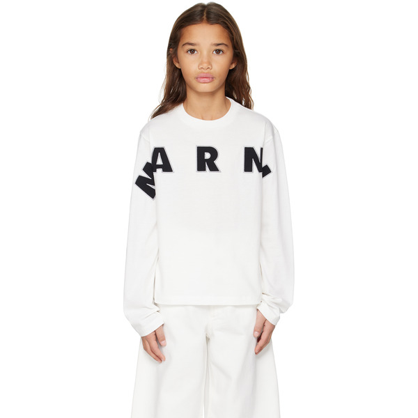  Marni Kids White Logo Appliqué Long Sleeve T-shirt 
