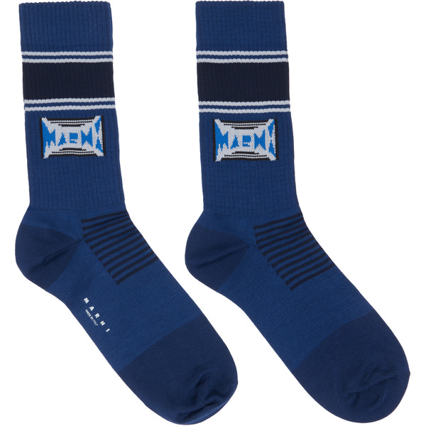  Marni Navy Jacquard Logo Cotton Socks 