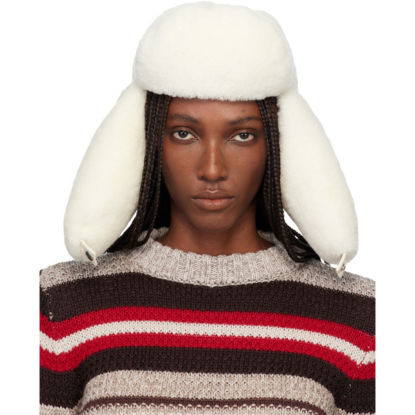  Marni Off-white Shearling Aviator Hat 