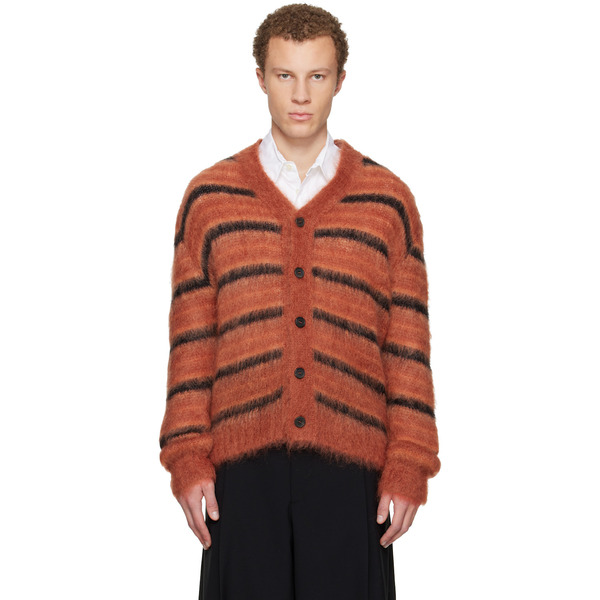  Marni Red & Black Fuzzy Wuzzy Stripe V-neck Cardigan 