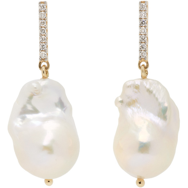  Mateo White Diamond Bar Baroque Pearl Earrings 