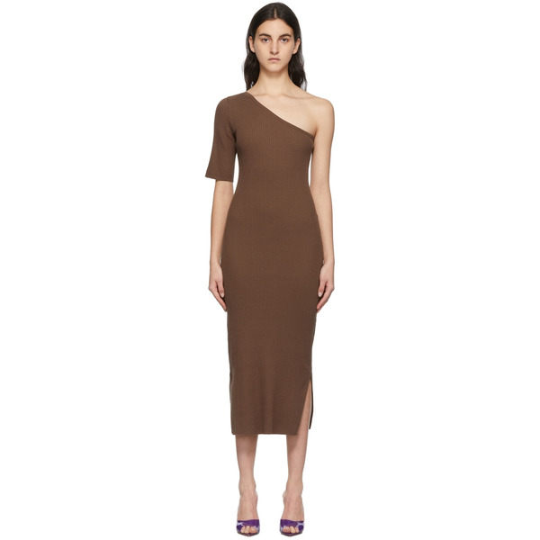  Matériel Tbilisi Brown One Shoulder Ribbed Dress 
